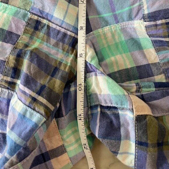 L L BEAN Favorite Fit Blue Purple Madras Patchwork Plaid Shorts 4 - Picture 15 of 15